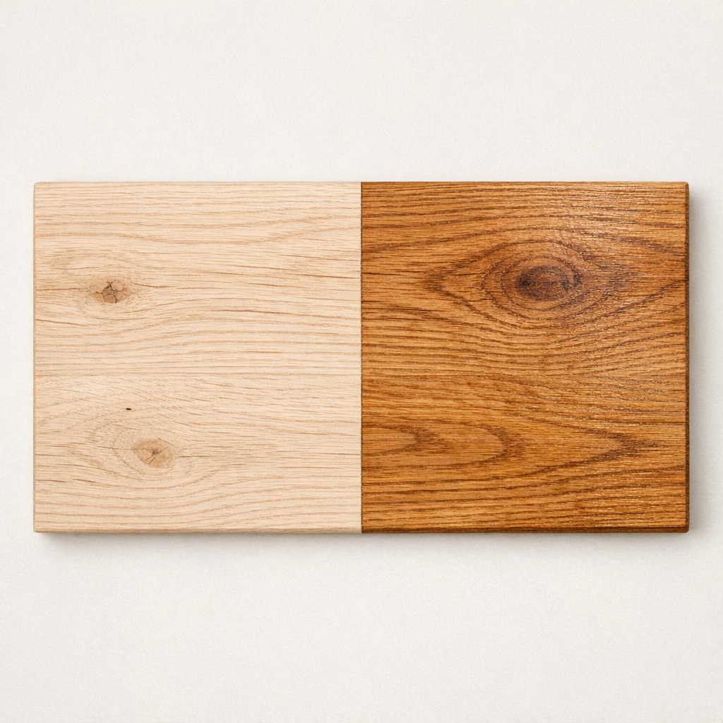 Holzoberfläche behandeln: rohes Holz vs. geölte Oberfläche im Vergleich